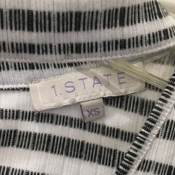 1. State T-Shirt Striped Mixed Neckline Keyhole Back Button Claps Ribbed Cute XS - Picture 7 of 8